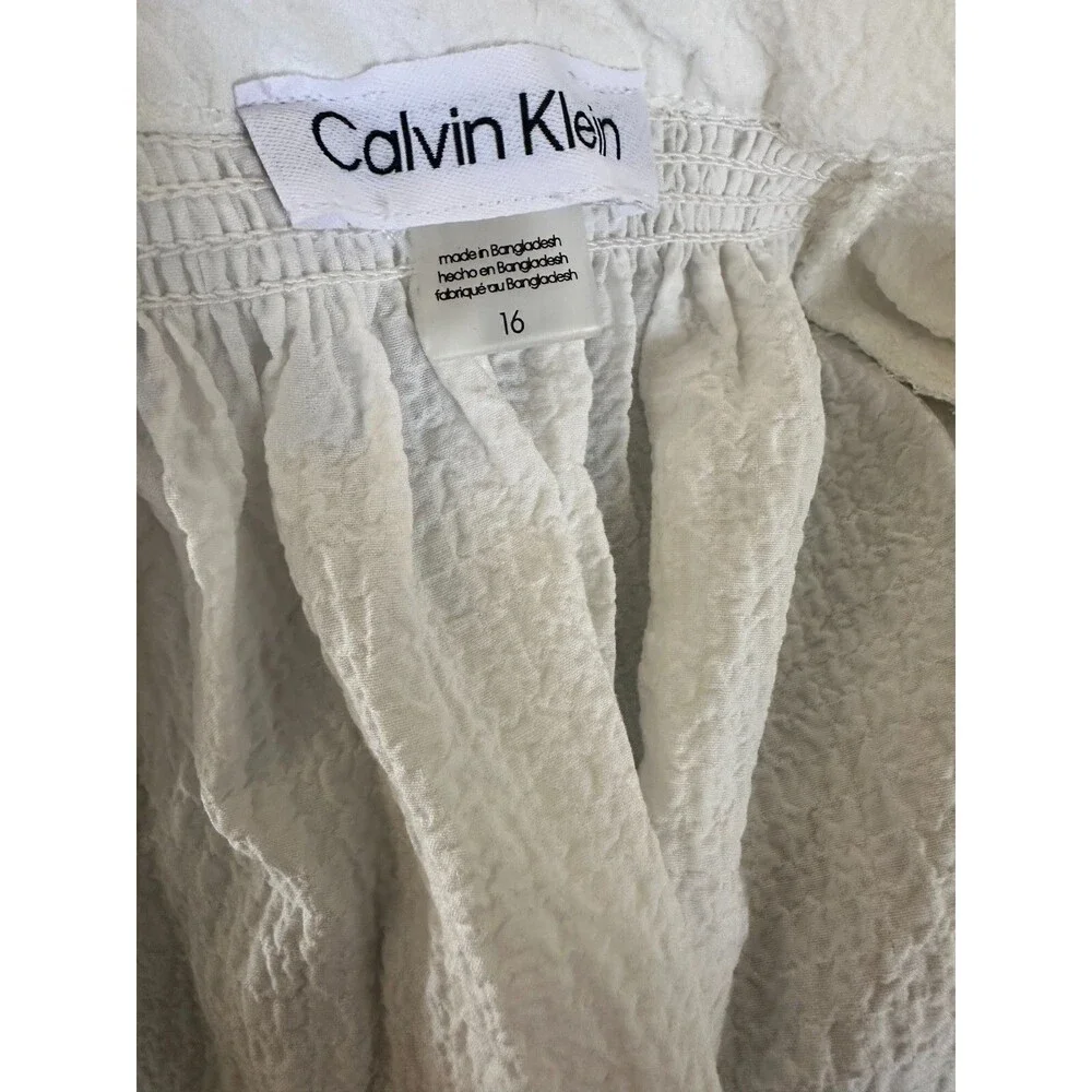 Calvin Klein A-Line Textured Tie Waist Mini Dress White Sheer Gauze Plus Size 16 - Picture 10 of 11